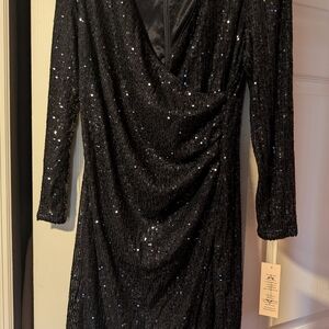 Elegant Navy Blue Sequin Dress